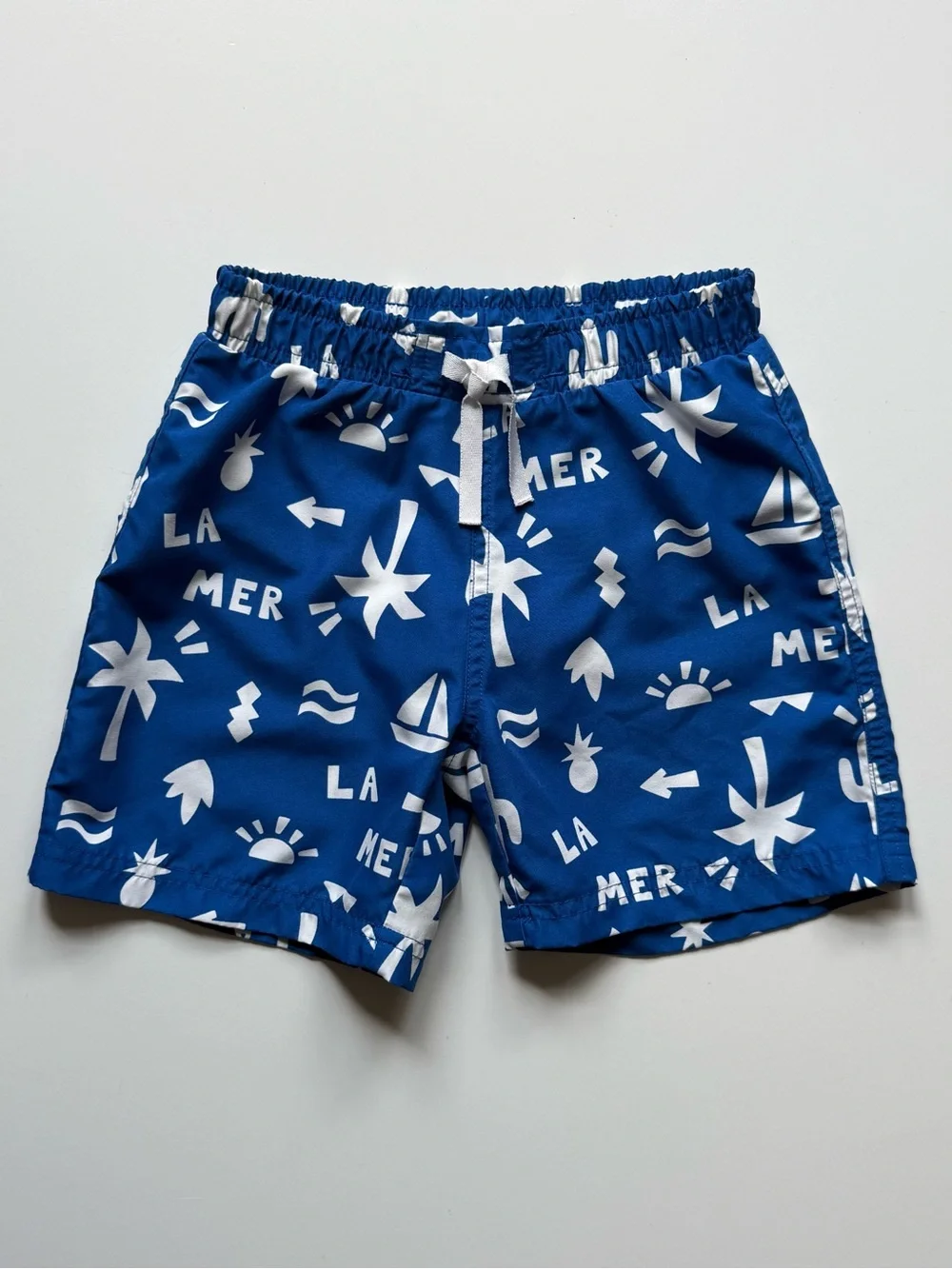 Petit Bateau Boys La Mer Blue & White Printed Swim Shorts - Size 6Y